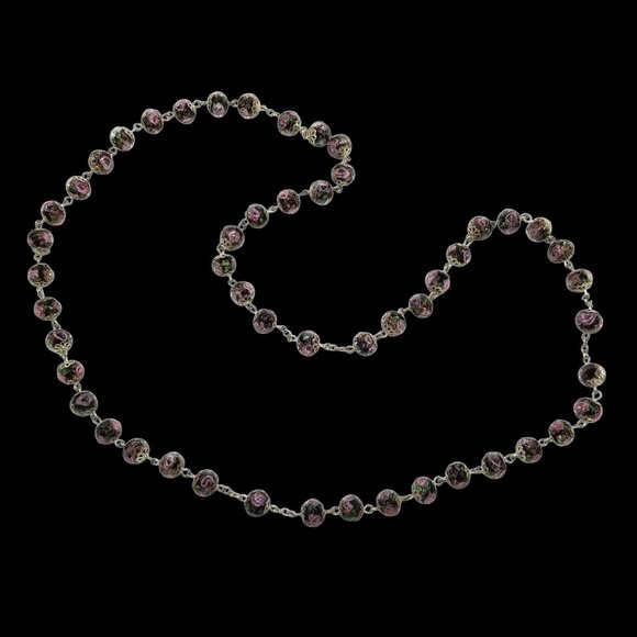 Lampwork Rose Bead Necklace Pink Roses in Sparkly Faceted Glass Beads - Picture 3 of 16